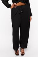 Women's Twist-Hem Top & Wide-Leg Pants Set in Black, 0X