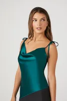 Women's Satin Tie-Strap Cowl Cami in Emerald Medium