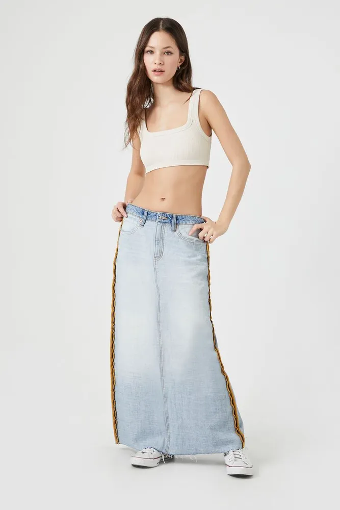 Women's Striped-Trim Denim Maxi Skirt