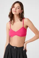 Women's Notched Rib-Knit Bralette in Miami Pink Medium