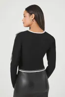 Women's Cropped Square-Neck Sweater in Black/White, XS