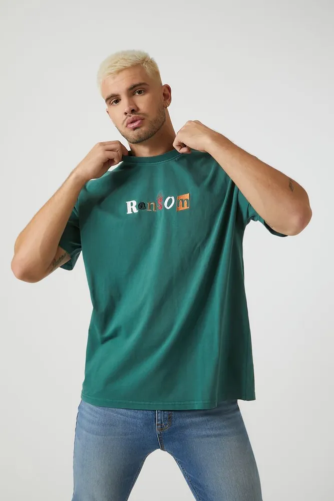 Men Embroidered Ransom Tee in Hunter Green Medium