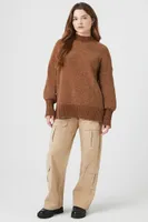 Women's Ribbed Mock Neck Sweater Brown