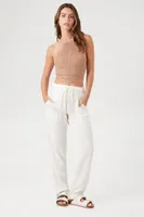 Women's Sweater-Knit Cropped Halter Top in Tan Large