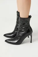 Women's Metallic Pointed Toe Stiletto Booties in Black, 8