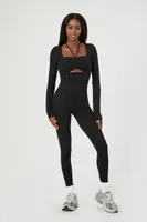 Women's Active Halter Long-Sleeve Jumpsuit in Black, XS