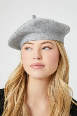 Classic Knit Beret in Heather Grey