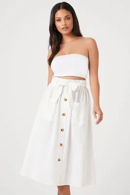 Women's Tie-Waist A-Line Midi Skirt in Ivory, XS