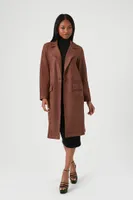 Women's Faux Suede Longline Trench Coat in Chocolate, XS