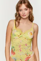 Women's Floral Lace-Panel Cami Bodysuit