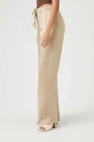 Women's Satin Drawstring Wide-Leg Pants Taupe