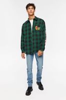 Men Culture Graphic Plaid Shirt in Teal Small