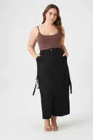 Women's Twill Maxi Cargo Skirt in Black, 1X