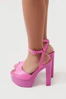 Women's Dual Leather Open-Toe Block Heels in Pink, 5.5