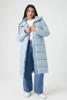 Women's Oversized Longline Puffer Jacket Light Blue