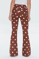 Women's Polka Dot Print Flare Pants in Brown/White Small