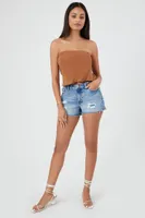 Women's Linen-Blend Cropped Tube Top in Brown, XS