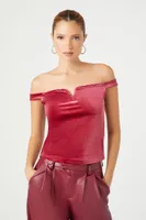 Women's Velvet Off-the-Shoulder Top in Red, XS