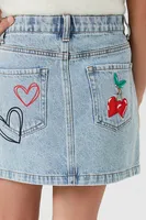 Girls Embroidered Denim Skirt (Kids) in Light Denim, 9/10