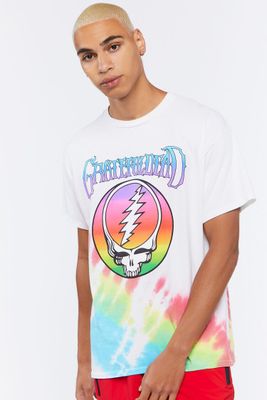 Men Grateful Dead Graphic Tie-Dye Tee in White Small