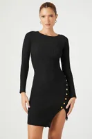 Women's Button-Front Midi Sweater Dress in Black, XL