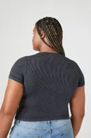 Women's Seamless Ribbed Knit T-Shirt in Black, 0X