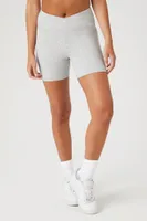 Women's Active Heathered Surplice Biker Shorts in Heather Grey Medium