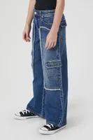 Girls Frayed Cargo Jeans (Kids) in Dark Denim, 9/10