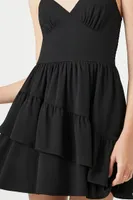 Women's Asymmetrical Tiered Mini Dress in Black, XS