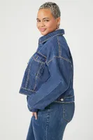 Women's Rhinestone Denim Trucker Jacket in Medium Denim, 1X