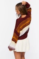 Women's Striped Balloon-Sleeve Sweater in Burgundy Medium