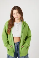 Women's Fleece Drawstring Zip-Up Hoodie in Pepper Green Small