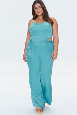 Women's Satin Wide-Leg Pants in Juniper, 0X