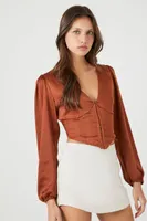 Women's Satin Bustier Crop Top in Chestnut Small