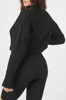 Women's Cable Knit Half-Zip Sweater in Black Small