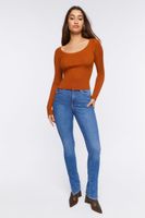 Women's Ribbed Scoop-Neck Sweater in Chocolate Small