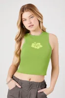 Women's Tropical Sweater-Knit Crop Top in Green Large