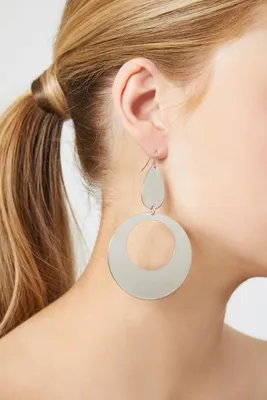 Women's Geo Hoop Drop Earrings in Silver