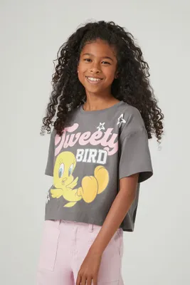 Girls Looney Tunes Tweety T-Shirt (Kids) in Charcoal, 11/12