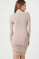 Women's Seamless Turtleneck Bodycon Dress in Goat Large