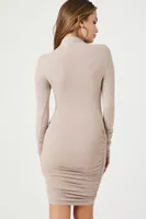 Women's Seamless Turtleneck Bodycon Dress in Goat Small