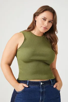Women's Sweater-Knit Sleeveless Top in Olive, 2X