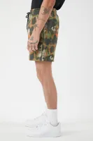 Men Abstract Print Drawstring Shorts in Light Olive, XL