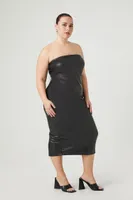 Women's Faux Leather Midi Tube Dress in Black, 2X