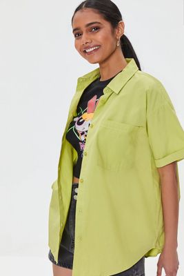 Women's Oversized Button-Front Shirt in Green Banana Small