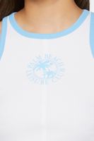 Women's Palm Beach Club Graphic Ringer Crop Top in Blue/White Small