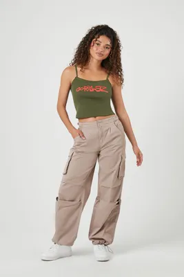 Women's Wide-Leg Cargo Parachute Pants Oyster Grey
