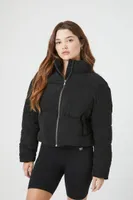 Women's Corduroy Quilted Puffer Jacket in Black Large