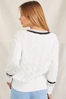 Women's Striped-Trim Cable Knit Sweater Cream/Black