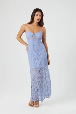 Women's Crochet Lace Sheer Maxi Dress in Light Blue Large